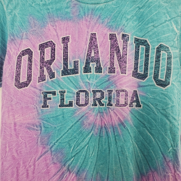 Orlando Florida Tie Dye Graphic Tee Shirt Worn Vintage Style Blue Purple - Picture 2 of 5
